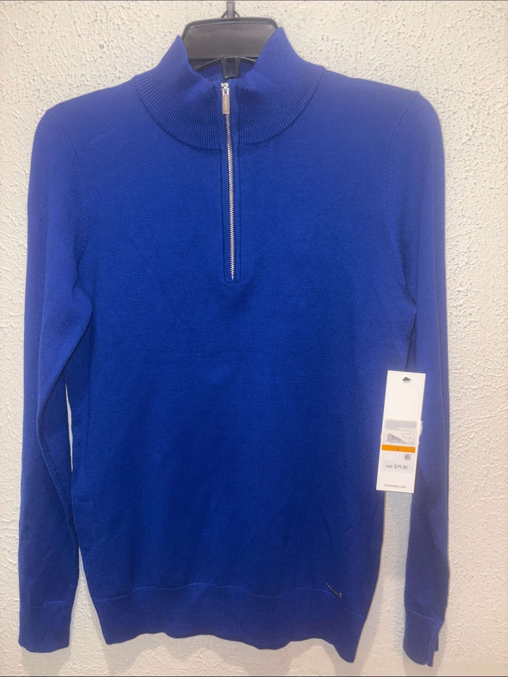 Calvin Klein Quarter Zip Mock Neck Sweater Blue Small